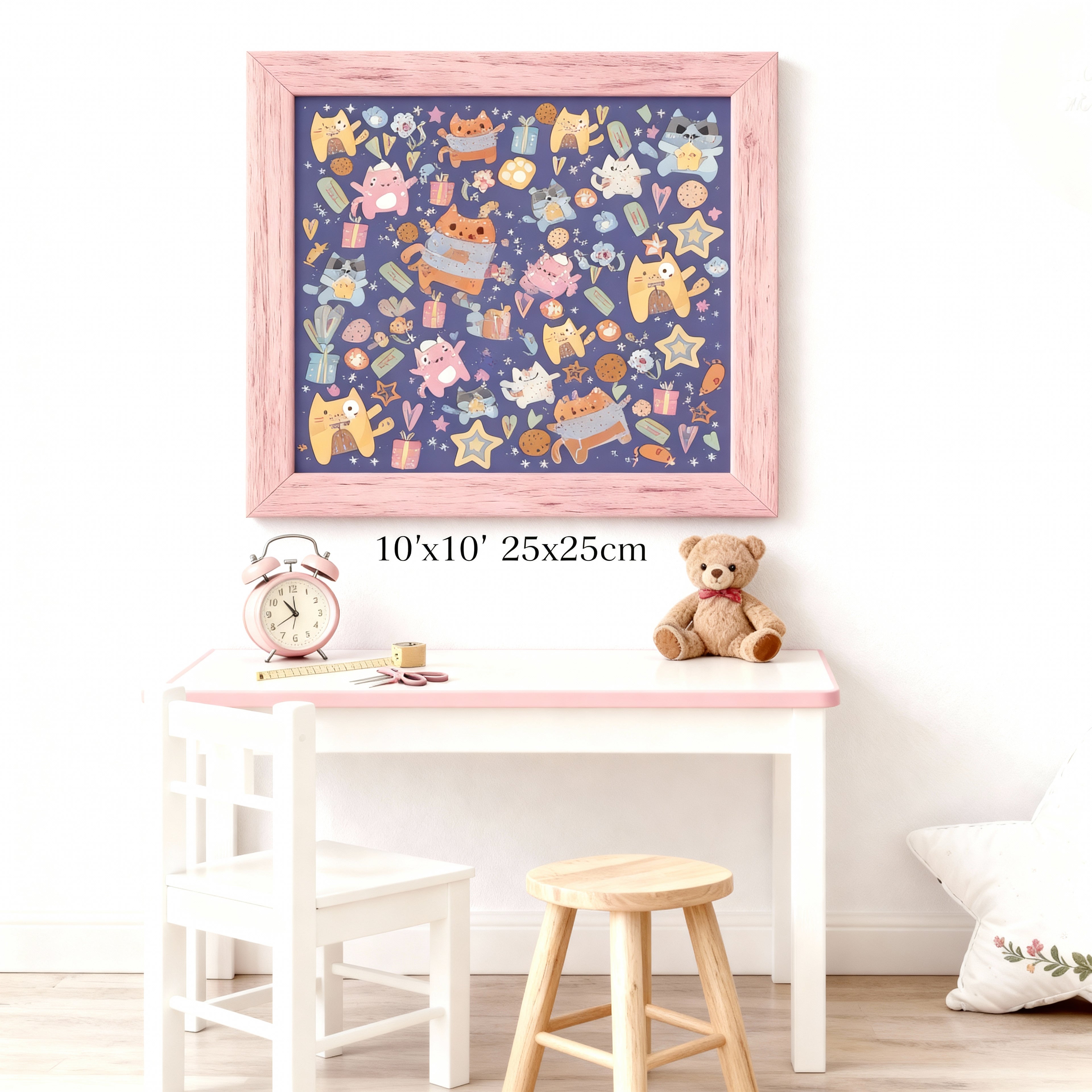 Cute kawaii sticker sheet with hand-drawn characters on pastel background