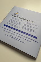 Stickadee Deluxe Sticker Art Kit packaging with text and branding on a beige background