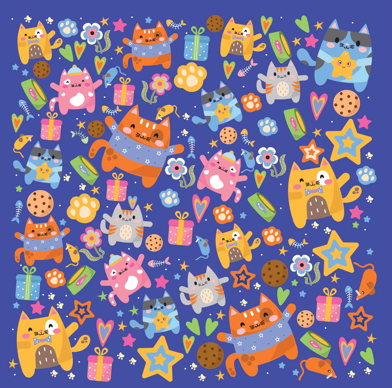 Canvas wall art with kawaii cats - DIY sticker art and canvas painting supplies for adults
