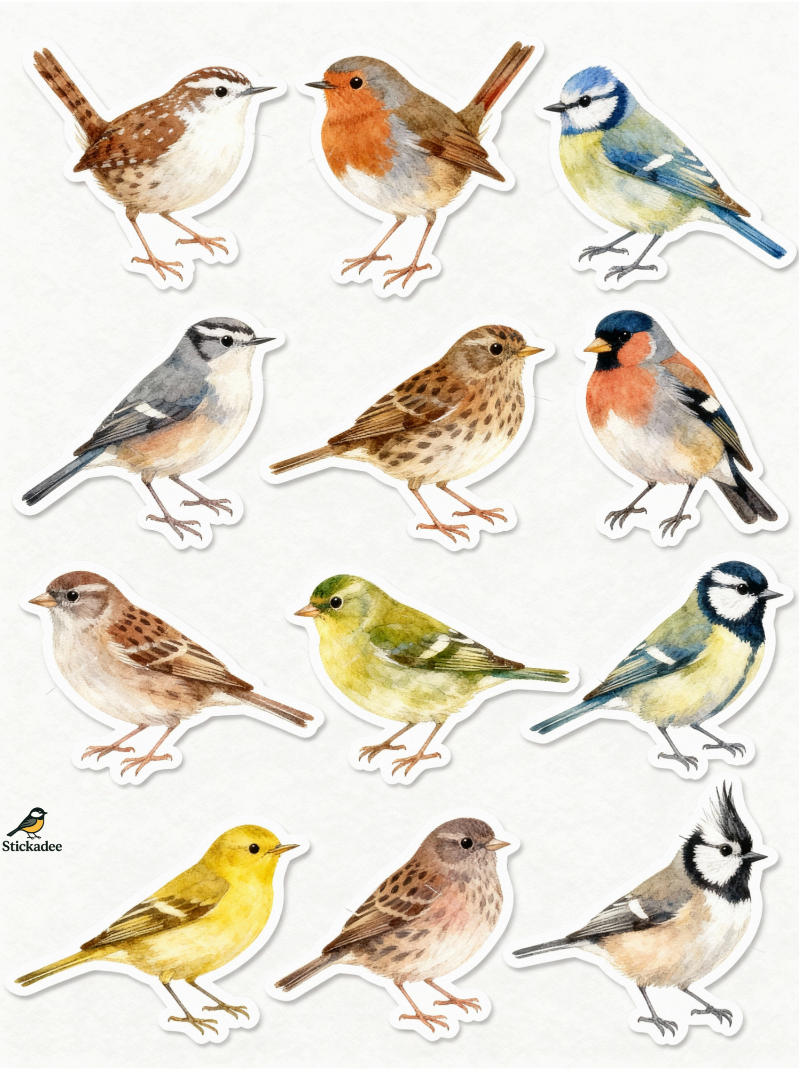 Set of bird stickers on a white background