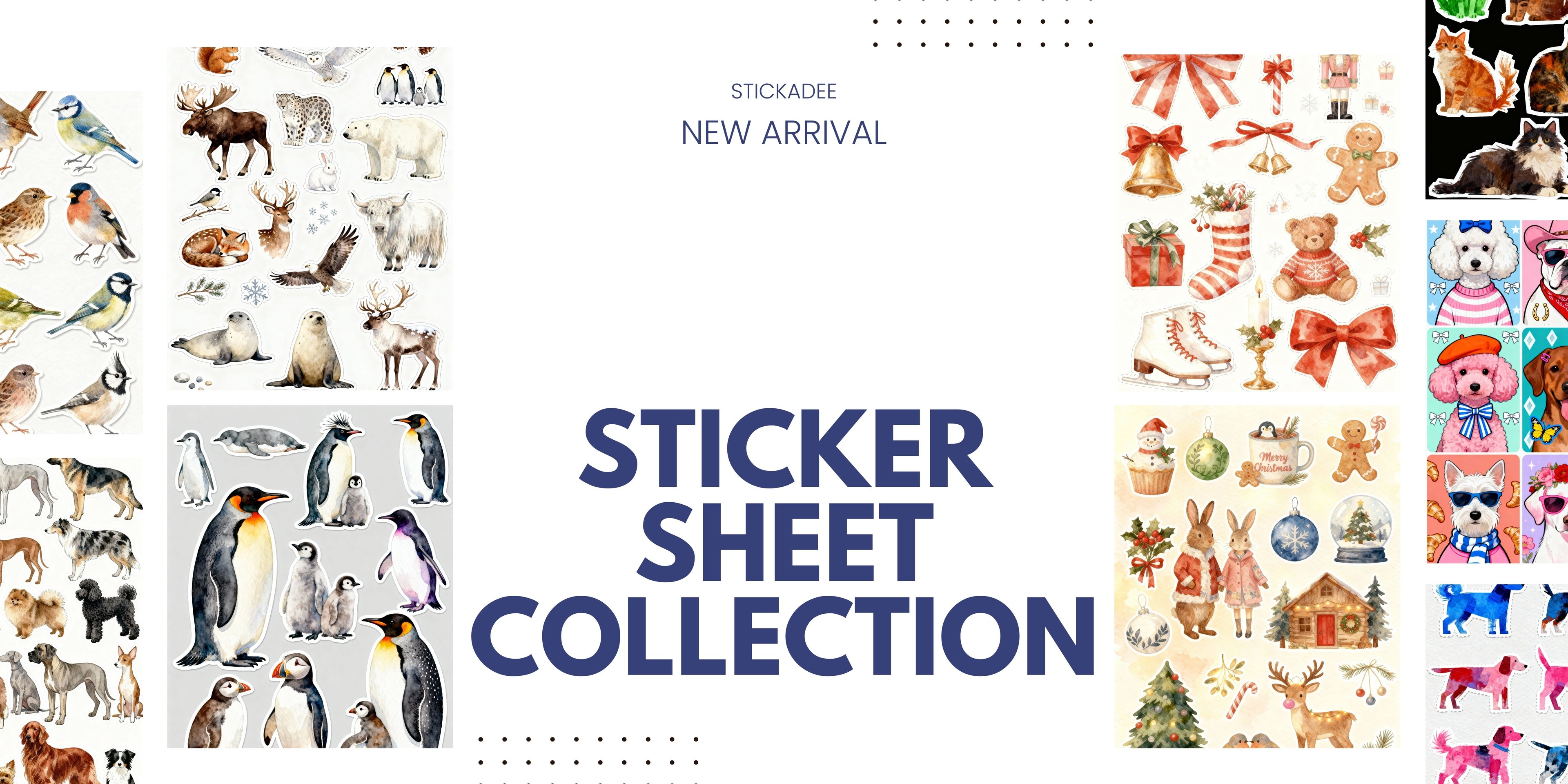 Cute sticker sheet with different layout designs on pastel background