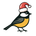 Bird wearing a Santa hat on a white background
